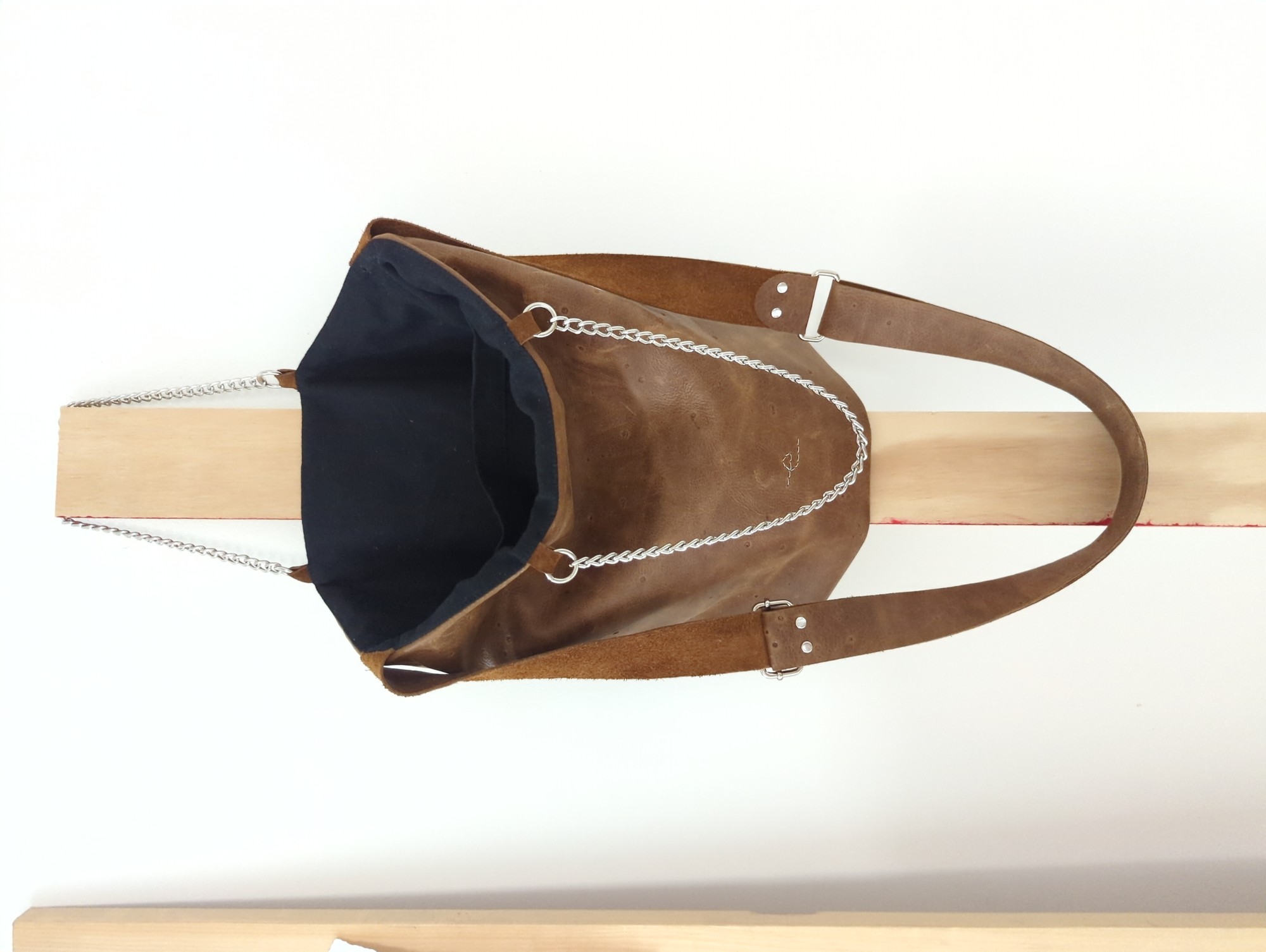 leather and cotton cross-body tote bag