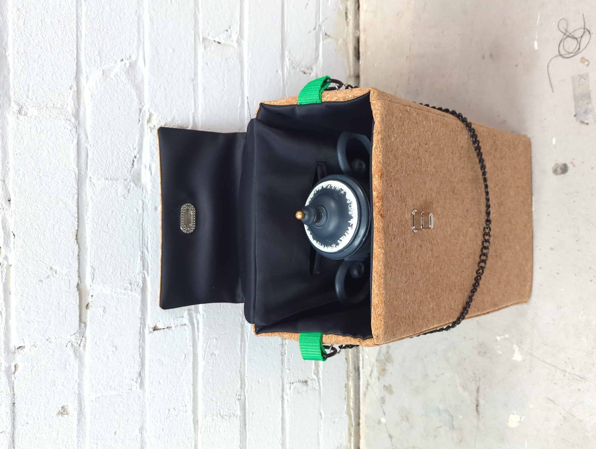 cork and polyester heavy satin trophy box bag