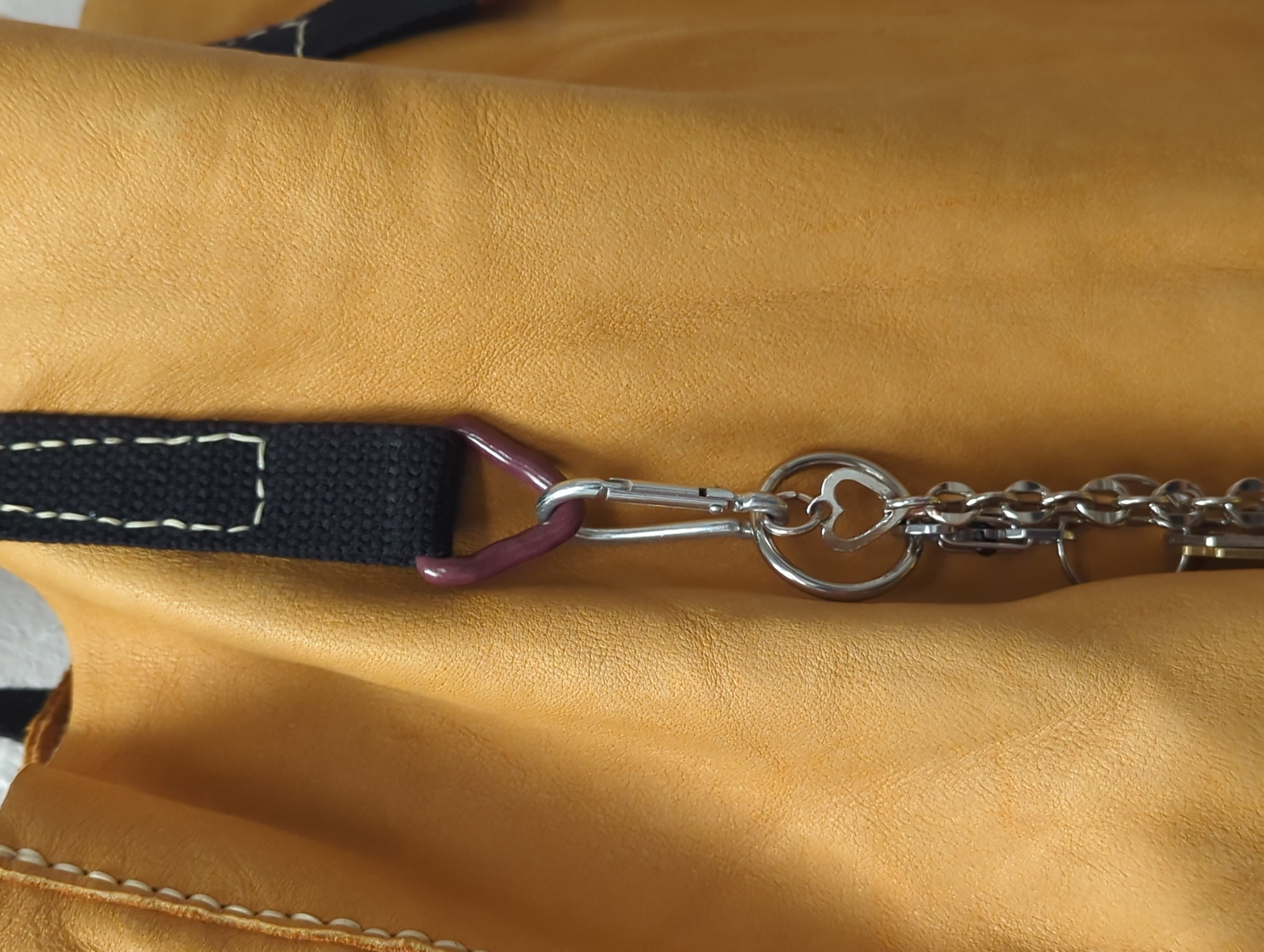 deerskin leather tote bag with rose petal dust suspended in resin coated hardware