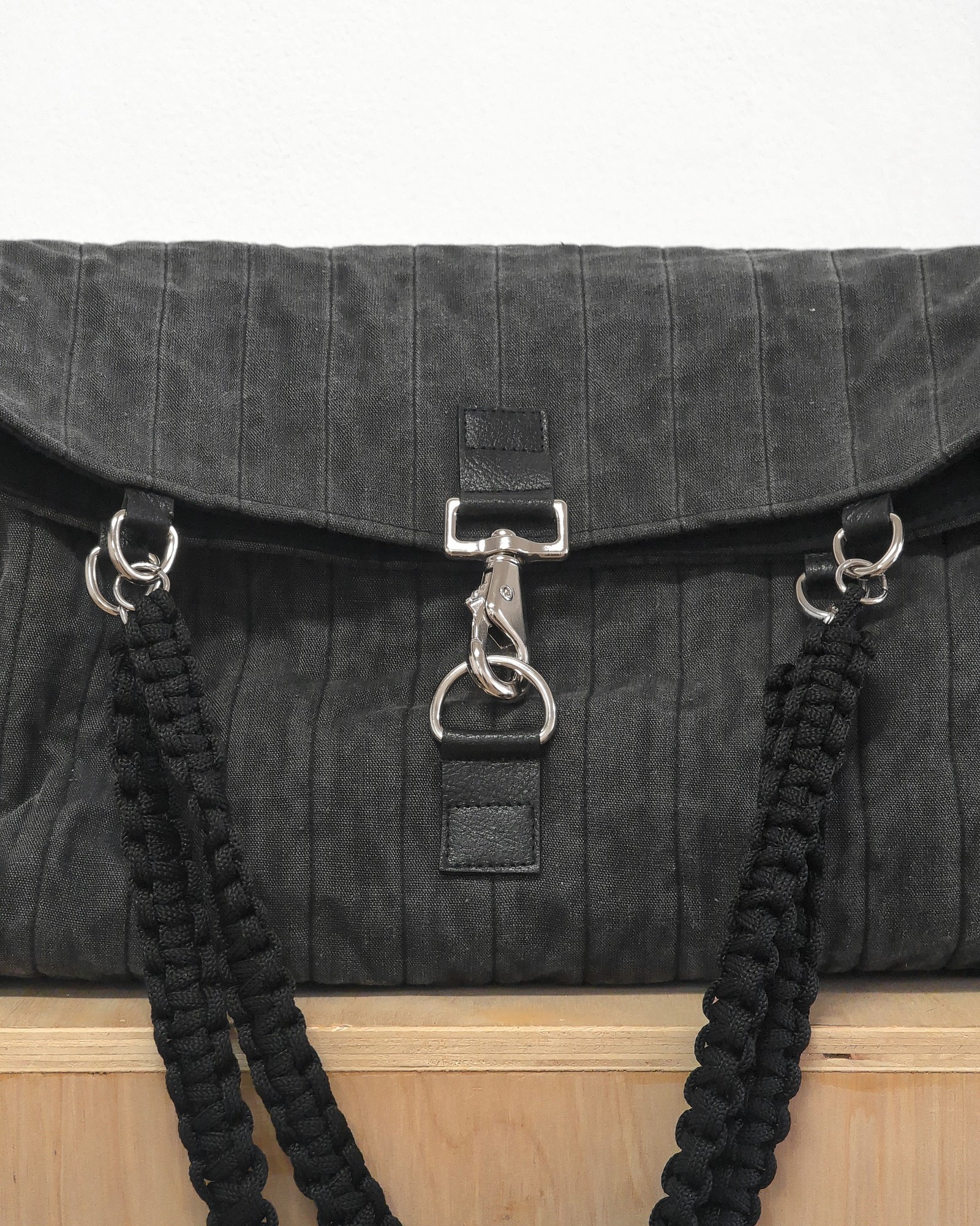 cotton and cow leather foldover bag