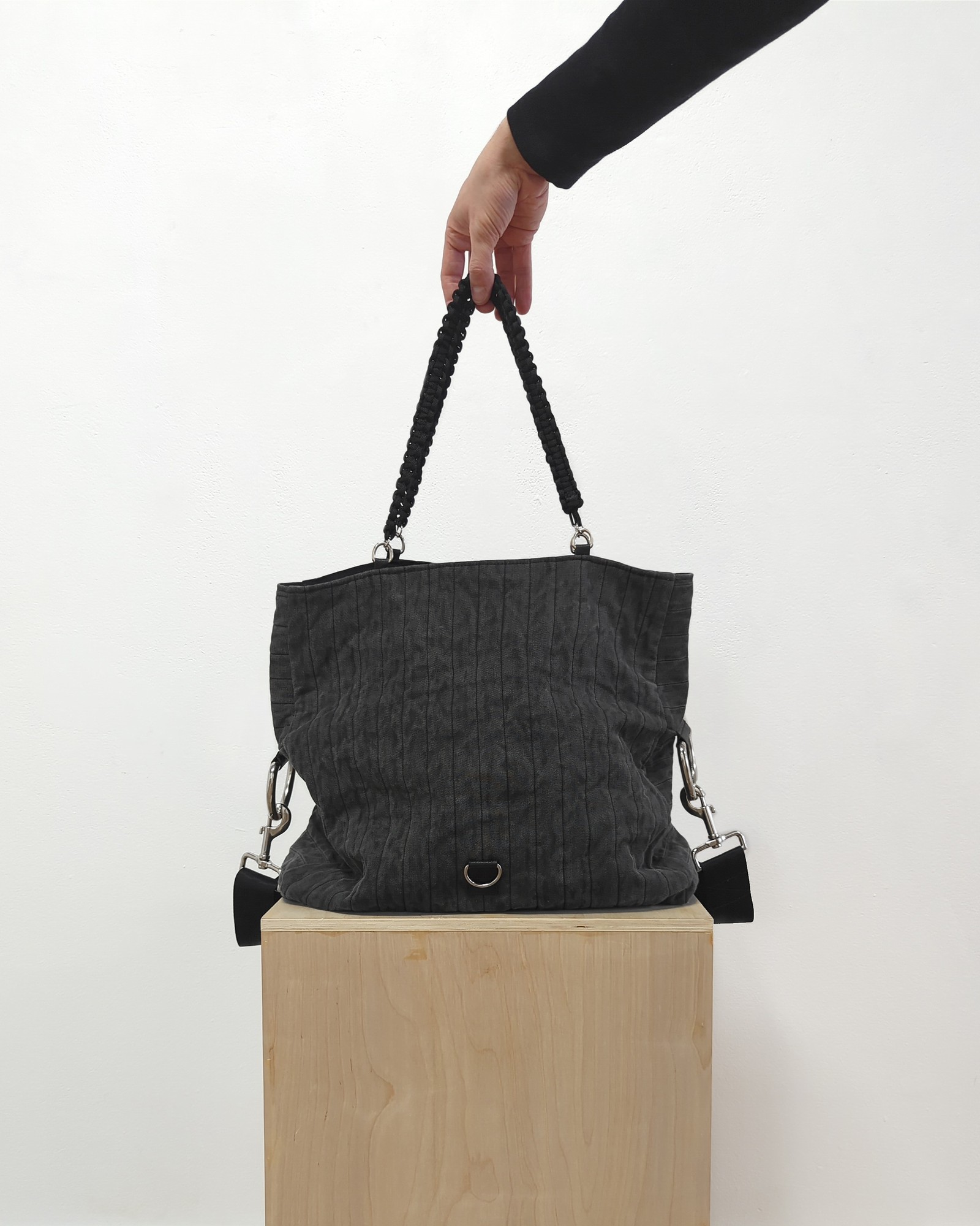 cotton and cow leather foldover bag