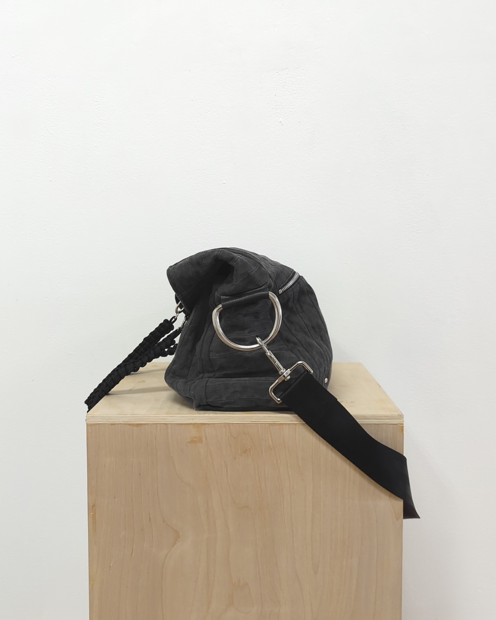 cotton and cow leather foldover bag