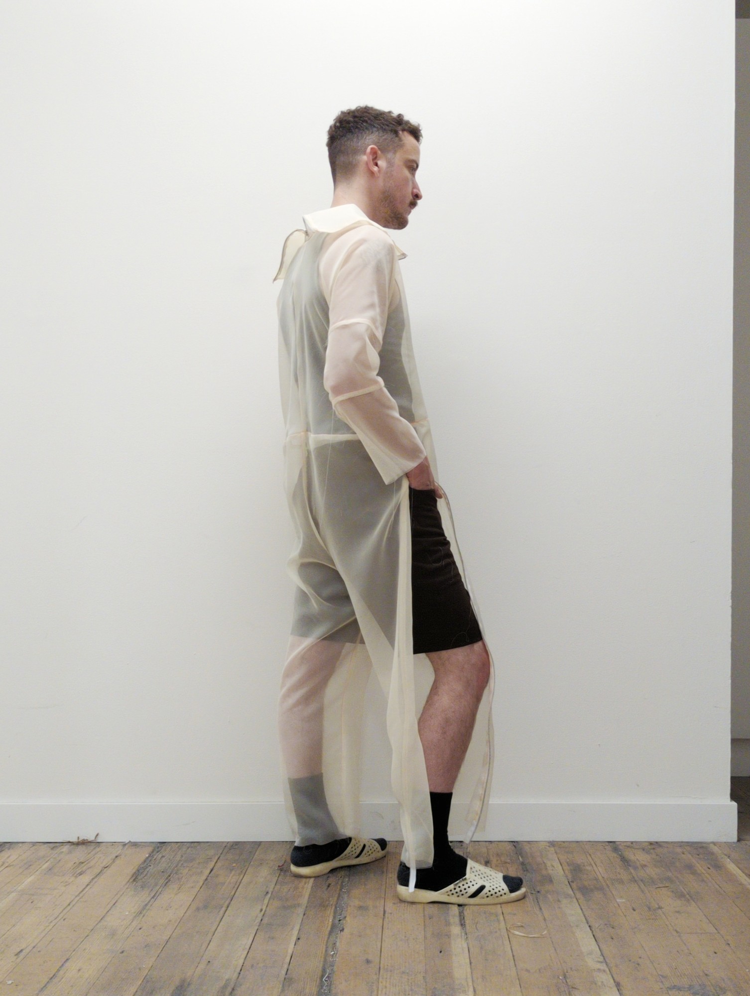 polyester chiffon with latex on organza detail jumpsuit (costume work for noon howe moon howe film project)